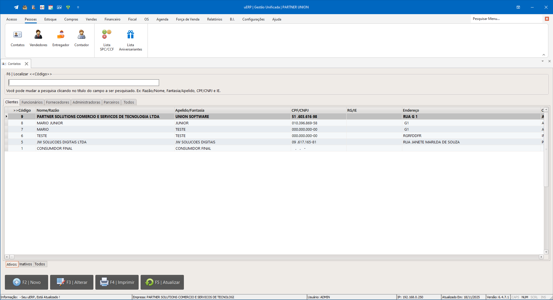 Gestão de clientes.